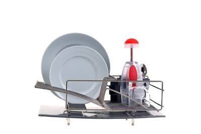 Polder Advantage Pro 4-Piece Dish Rack, Removable Slide-Out Tray, Designed for Optimal Draining, Large Capacity, Soft-Touch Rubber Caps Is Safe to