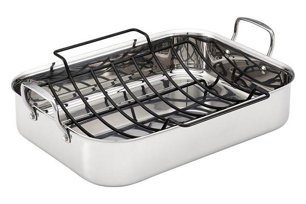 Chef Pomodoro Deluxe Large Carbon Steel Roasting Pan with U-Rack, 18.5