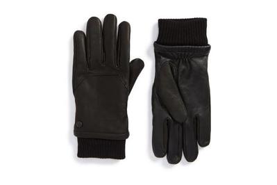 Epinki Men Palm Touch-Screen Gloves Belt Buckle Warm Gloves Long Leisure Winter Style Leather Gloves Black 