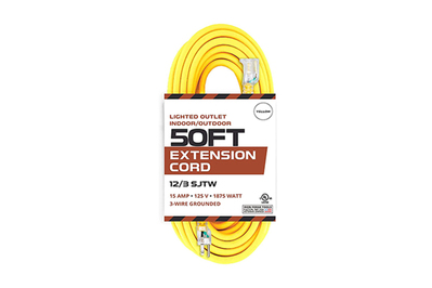 16/3 Gauge, 50 ft SJTW w/ Lighted End. Contractor Grade Extension Cord,  UL/ETL Listed